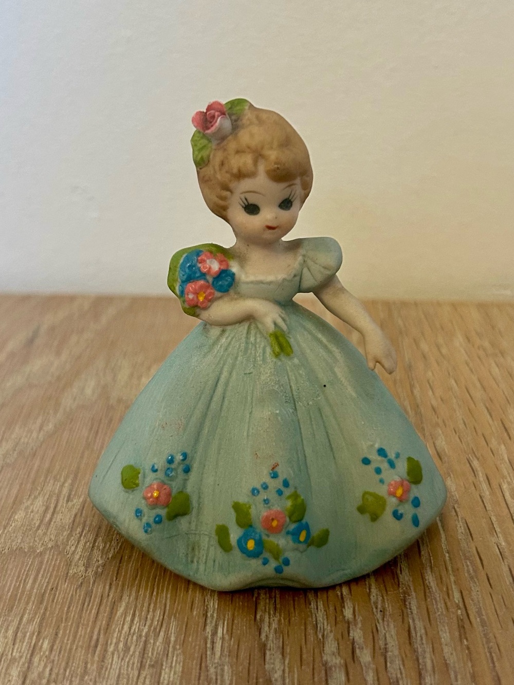 Light Blue Ceramic Girl Figurine Decorative Accent